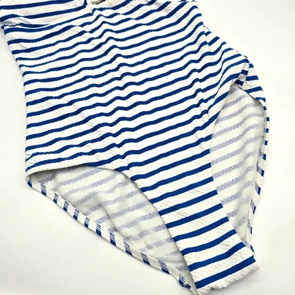 Sea Level Swim One Piece Swimsuit Womens 6 Blue White Stripe U Ring - Picture 10 of 12